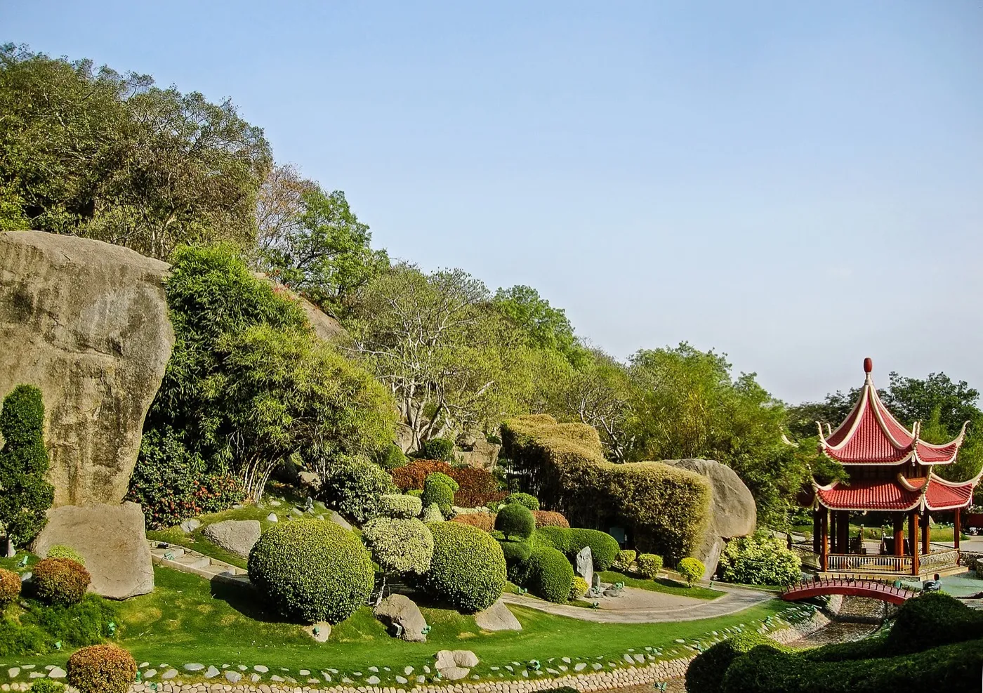 Ornamental garden and pavilion within Ramoji Film City