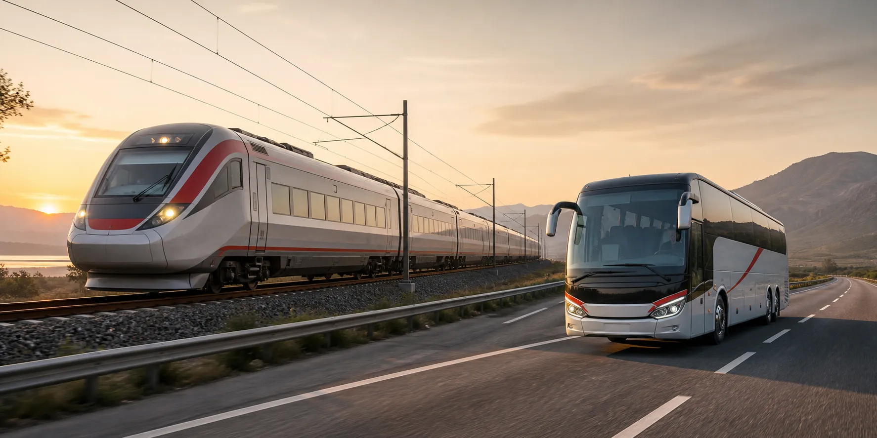 Passenger train travelling through a mountain landscape
